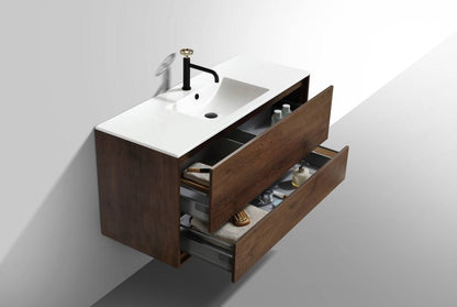 Kube Bath De Lusso 48" Wall Mount / Wall Hung Modern Single Sink Bathroom Vanity With 2 Drawers Acrylic Countertop DL48S - Renoz