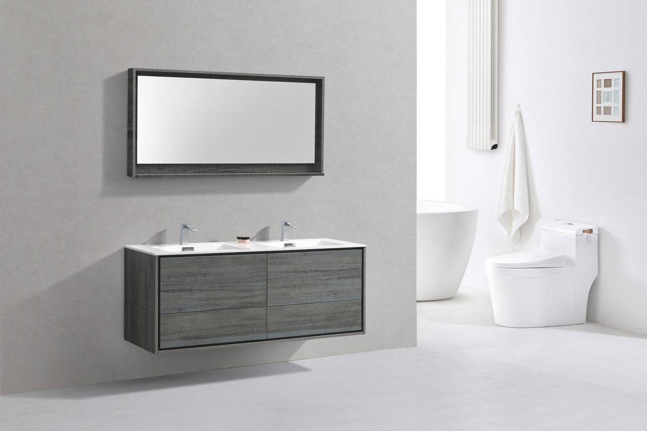 Kube Bath De Lusso 60" Wall Mount / Wall Hung Modern Double Sink Bathroom Vanity With 4 Drawers Acrylic Countertop - Renoz