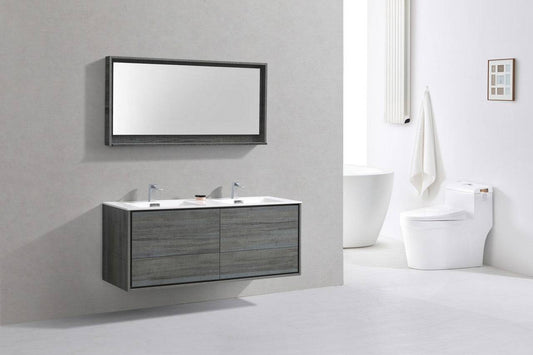 Kube Bath De Lusso 60" Wall Mount / Wall Hung Modern Double Sink Bathroom Vanity With 4 Drawers Acrylic Countertop - Renoz