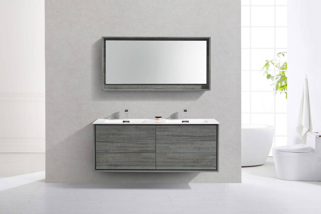 Kube Bath De Lusso 60" Wall Mount / Wall Hung Modern Double Sink Bathroom Vanity With 4 Drawers Acrylic Countertop - Renoz