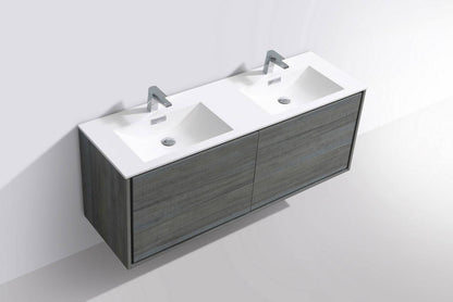 Kube Bath De Lusso 60" Wall Mount / Wall Hung Modern Double Sink Bathroom Vanity With 4 Drawers Acrylic Countertop - Renoz