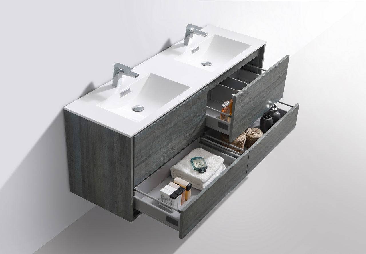 Kube Bath De Lusso 60" Wall Mount / Wall Hung Modern Double Sink Bathroom Vanity With 4 Drawers Acrylic Countertop - Renoz