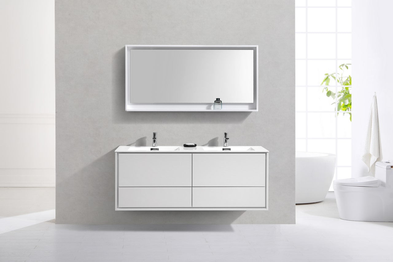 Kube Bath De Lusso 60" Wall Mount / Wall Hung Modern Double Sink Bathroom Vanity With 4 Drawers Acrylic Countertop - Renoz