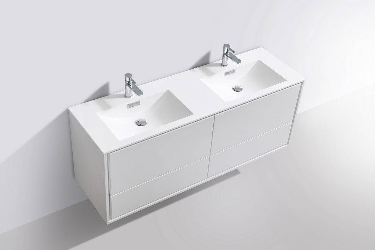 Kube Bath De Lusso 60" Wall Mount / Wall Hung Modern Double Sink Bathroom Vanity With 4 Drawers Acrylic Countertop - Renoz