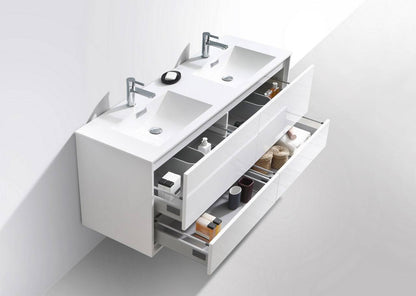 Kube Bath De Lusso 60" Wall Mount / Wall Hung Modern Double Sink Bathroom Vanity With 4 Drawers Acrylic Countertop - Renoz