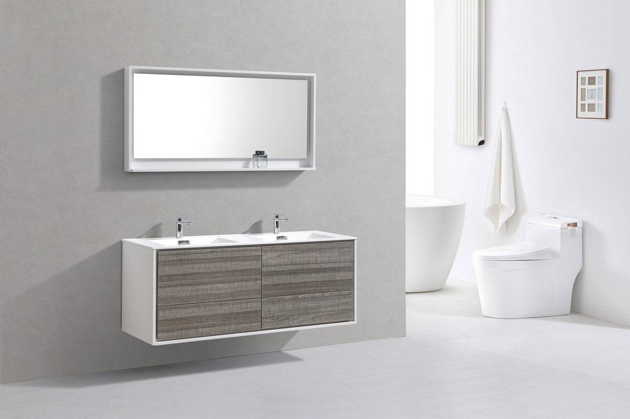 Kube Bath De Lusso 60" Wall Mount / Wall Hung Modern Double Sink Bathroom Vanity With 4 Drawers Acrylic Countertop - Renoz