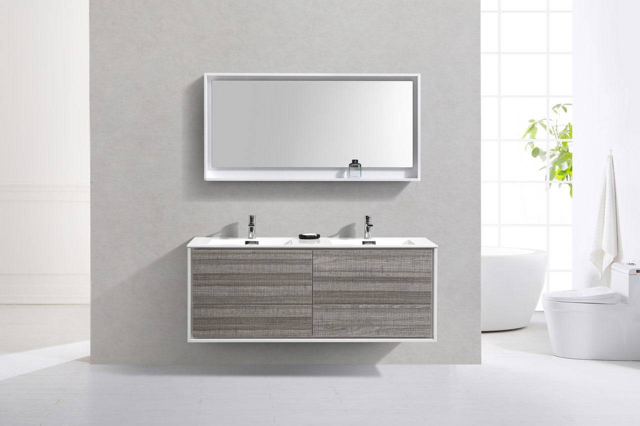 Kube Bath De Lusso 60" Wall Mount / Wall Hung Modern Double Sink Bathroom Vanity With 4 Drawers Acrylic Countertop - Renoz