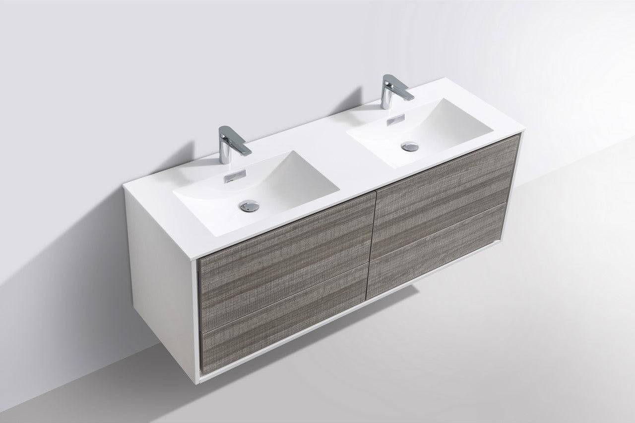 Kube Bath De Lusso 60" Wall Mount / Wall Hung Modern Double Sink Bathroom Vanity With 4 Drawers Acrylic Countertop - Renoz