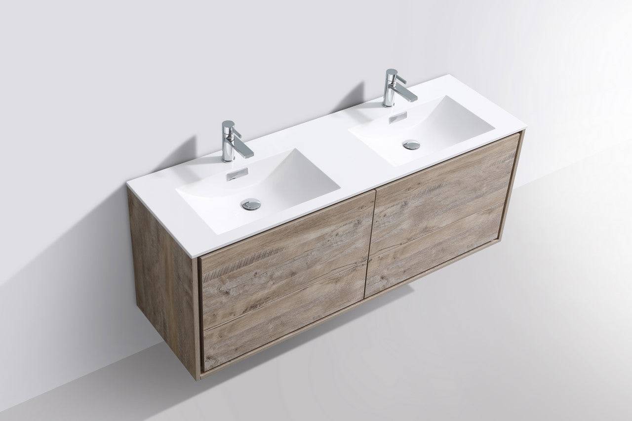 Kube Bath De Lusso 60" Wall Mount / Wall Hung Modern Double Sink Bathroom Vanity With 4 Drawers Acrylic Countertop - Renoz