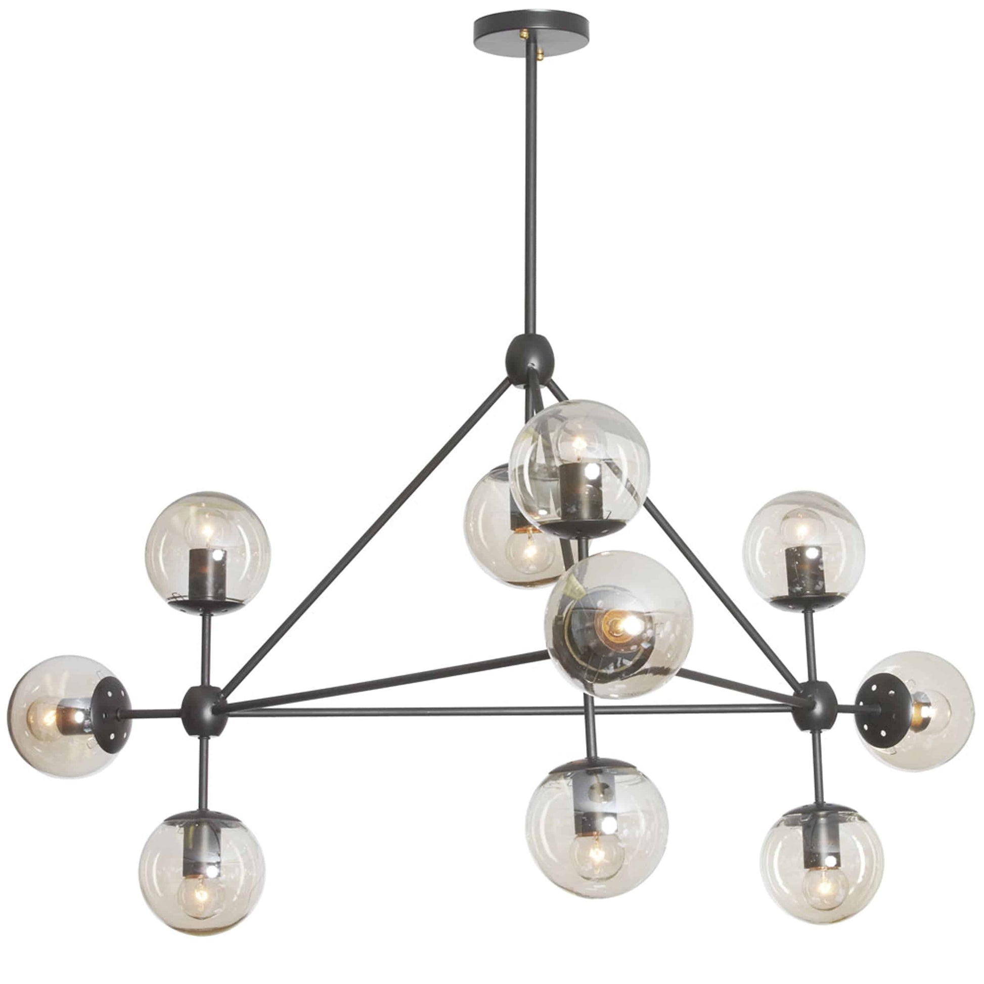 Dainolite 10-Light Triangular Chandelier in Matte Black Finish with Cognac Glass - Renoz