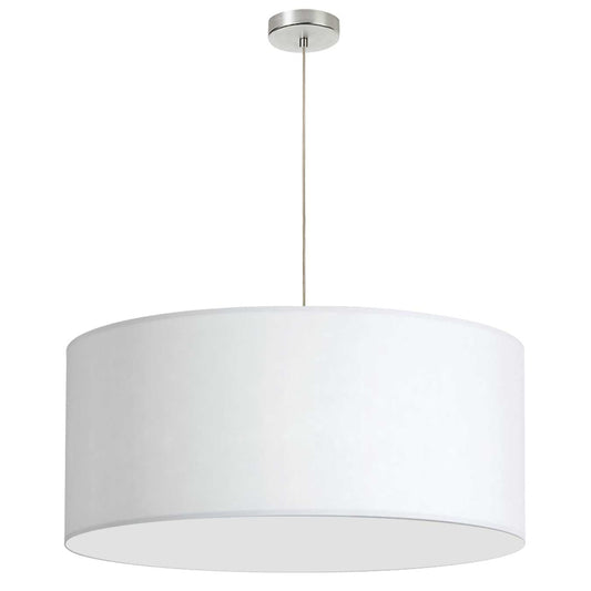 Dainolite 1 Light, 30 inch Drum Shade Pendant, White Fabric, No Bottom Diffuser, Polished Chrome - Renoz