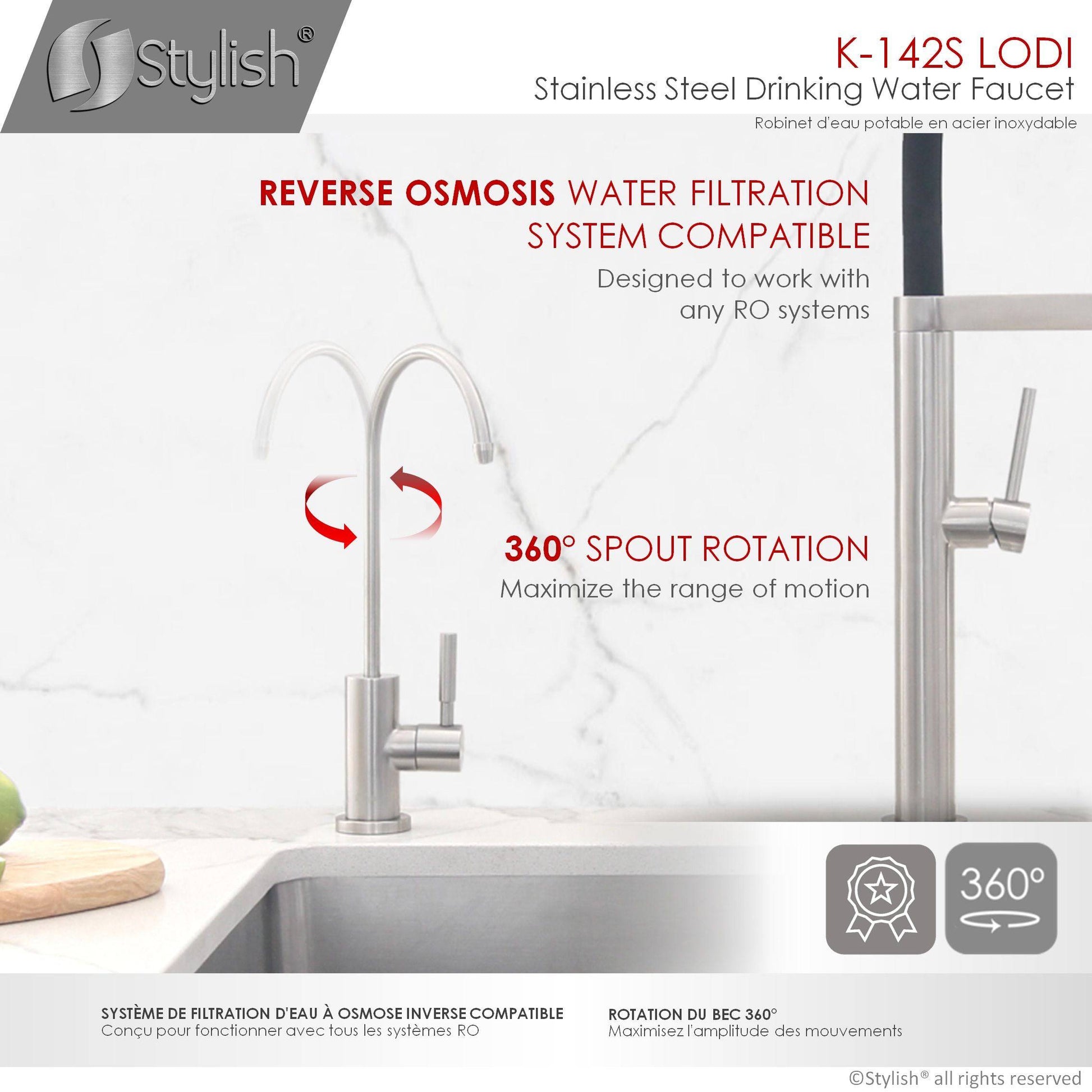 Stylish Lodi 11.25" Kitchen Drinking Water Tap Faucet, Stainless Steel Brushed Finish K-142S - Renoz