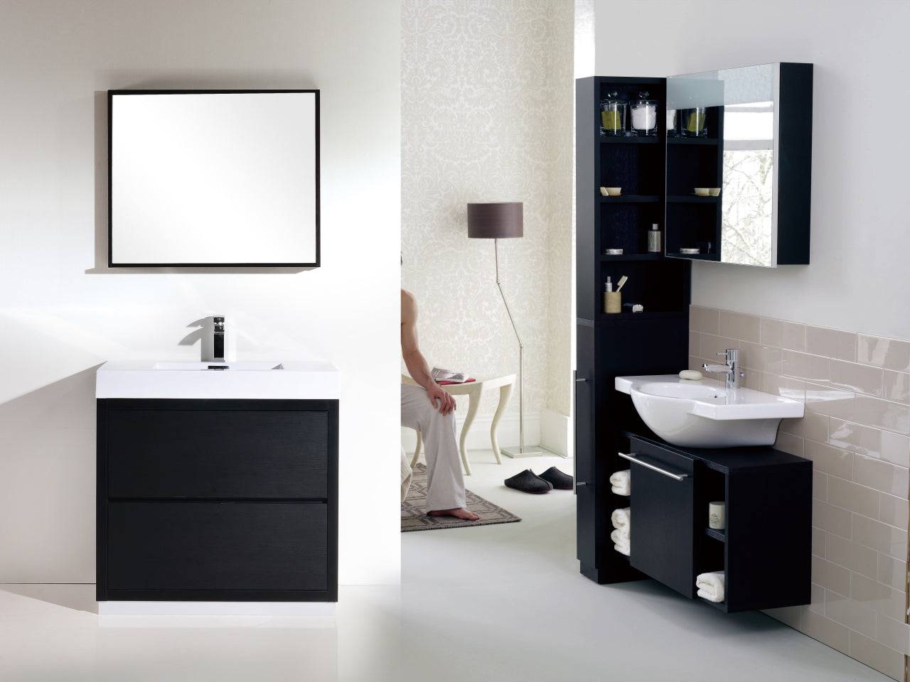 Kube Bath Bliss 40" Floor Mount Free Standing Bathroom Vanity With 2 Drawers and Acrylic Countertop FMB40 - Renoz