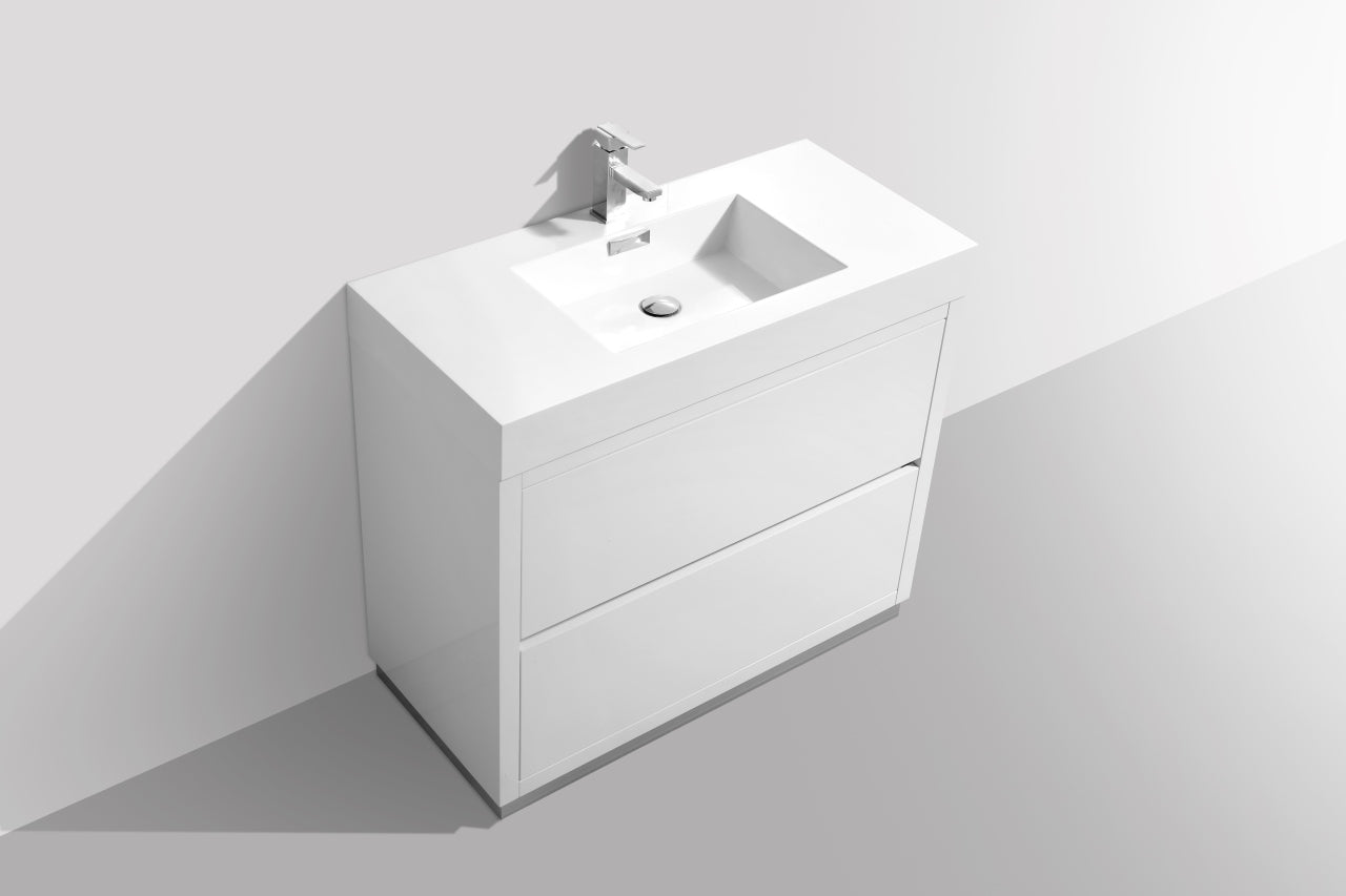 Kube Bath Bliss 40" Floor Mount Free Standing Bathroom Vanity With 2 Drawers and Acrylic Countertop FMB40 - Renoz