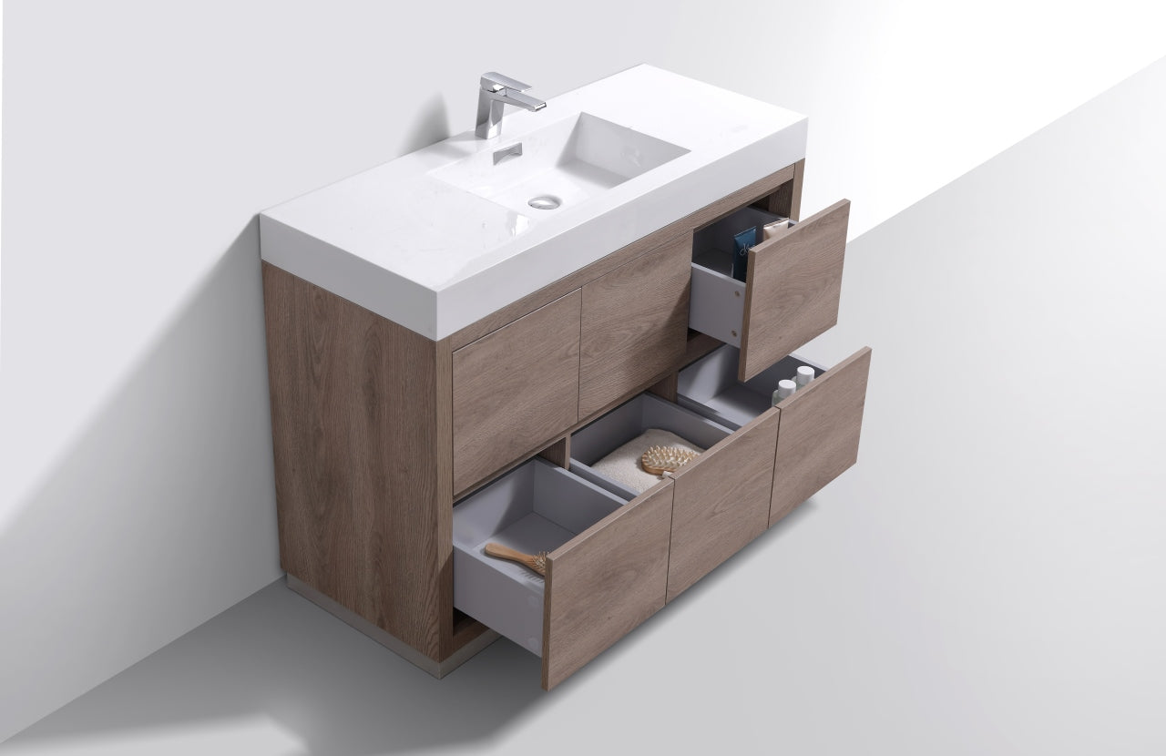 Kube Bath Bliss 48" Floor Mount Free Standing Bathroom Vanity With 6 Drawers Acrylic Countertop - Renoz