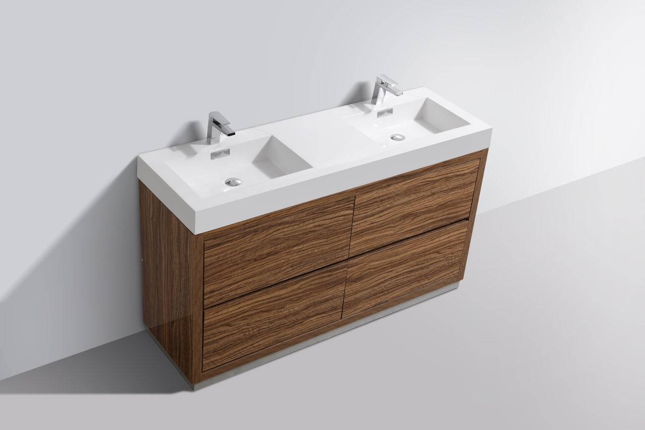 Kube Bath Bliss 60" Floor Mount Free Standing Double Sink Bathroom Vanity With 6 Drawers Acrylic Countertop - Renoz