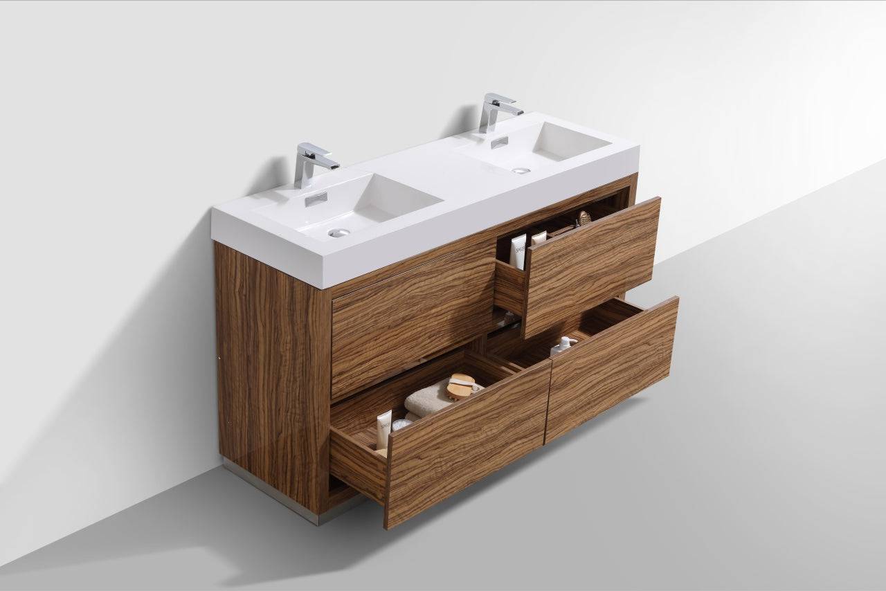 Kube Bath Bliss 60" Floor Mount Free Standing Double Sink Bathroom Vanity With 6 Drawers Acrylic Countertop - Renoz