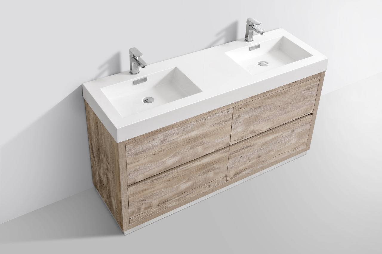 Kube Bath Bliss 60" Floor Mount Free Standing Double Sink Bathroom Vanity With 6 Drawers Acrylic Countertop - Renoz