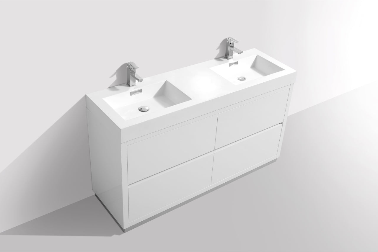 Kube Bath Bliss 60" Floor Mount Free Standing Double Sink Bathroom Vanity With 6 Drawers Acrylic Countertop - Renoz