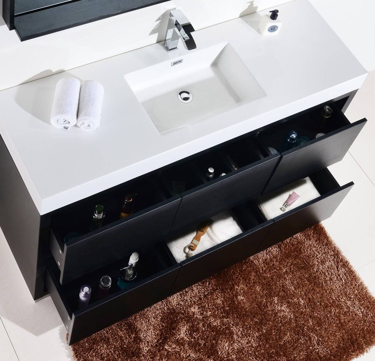 Kube Bath Bliss 60" Floor Mount Free Standing Single Sink Bathroom Vanity With 6 Drawers Acrylic Countertop FMB60S - Renoz