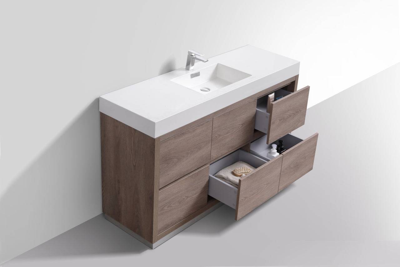 Kube Bath Bliss 60" Floor Mount Free Standing Single Sink Bathroom Vanity With 6 Drawers Acrylic Countertop FMB60S - Renoz