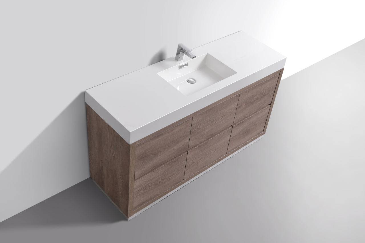 Kube Bath Bliss 60" Floor Mount Free Standing Single Sink Bathroom Vanity With 6 Drawers Acrylic Countertop FMB60S - Renoz