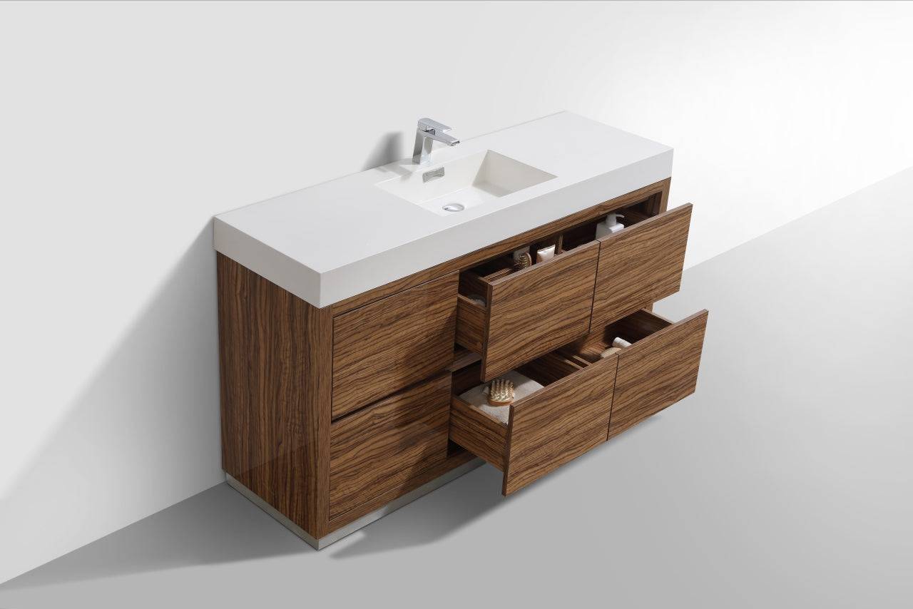 Kube Bath Bliss 60" Floor Mount Free Standing Single Sink Bathroom Vanity With 6 Drawers Acrylic Countertop FMB60S - Renoz