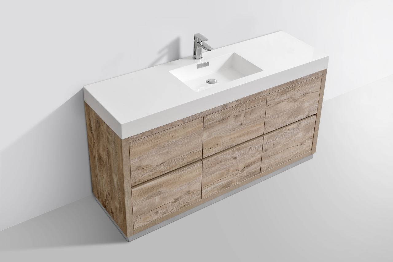 Kube Bath Bliss 60" Floor Mount Free Standing Single Sink Bathroom Vanity With 6 Drawers Acrylic Countertop FMB60S - Renoz