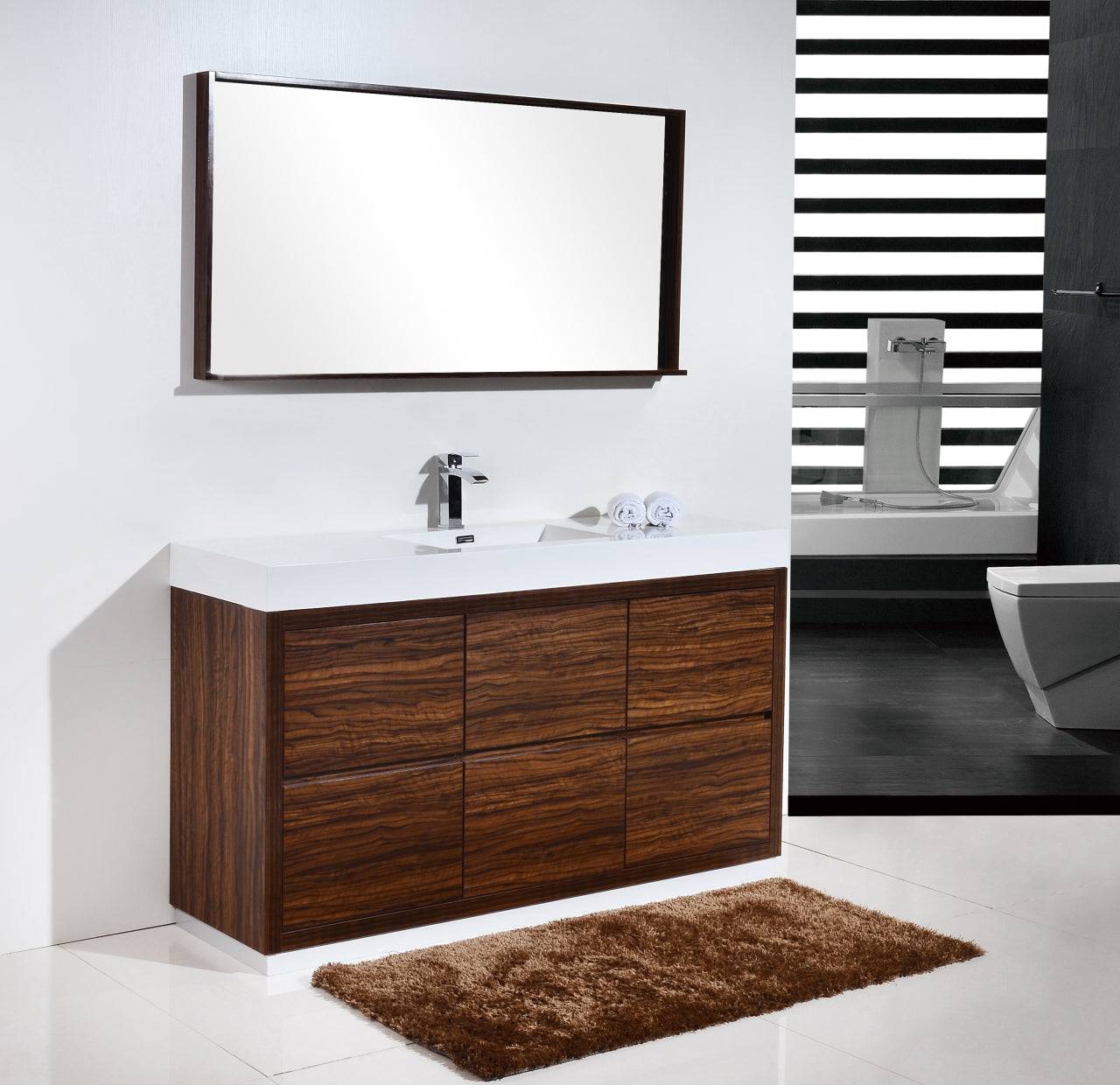 Kube Bath Bliss 60" Floor Mount Free Standing Single Sink Bathroom Vanity With 6 Drawers Acrylic Countertop FMB60S - Renoz