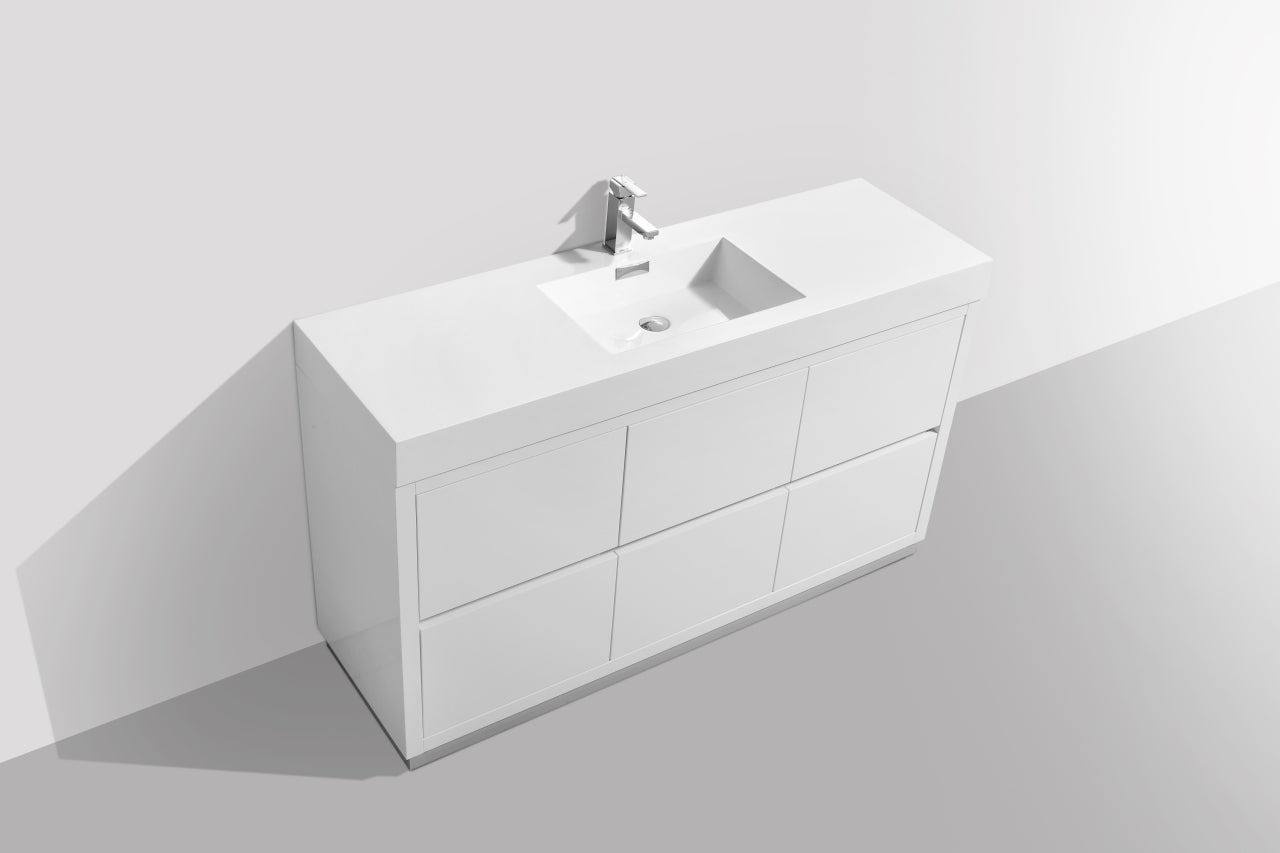 Kube Bath Bliss 60" Floor Mount Free Standing Single Sink Bathroom Vanity With 6 Drawers Acrylic Countertop FMB60S - Renoz