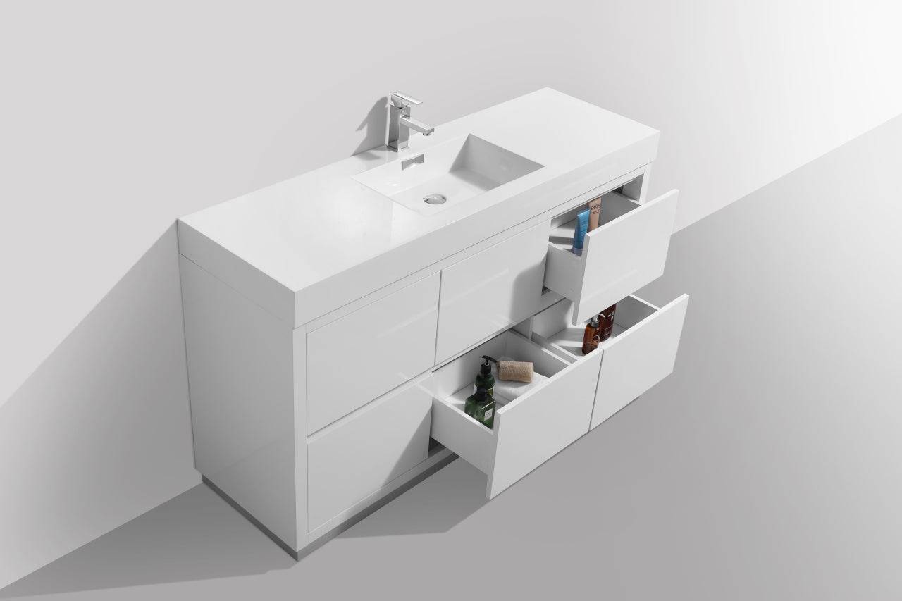 Kube Bath Bliss 60" Floor Mount Free Standing Single Sink Bathroom Vanity With 6 Drawers Acrylic Countertop FMB60S - Renoz