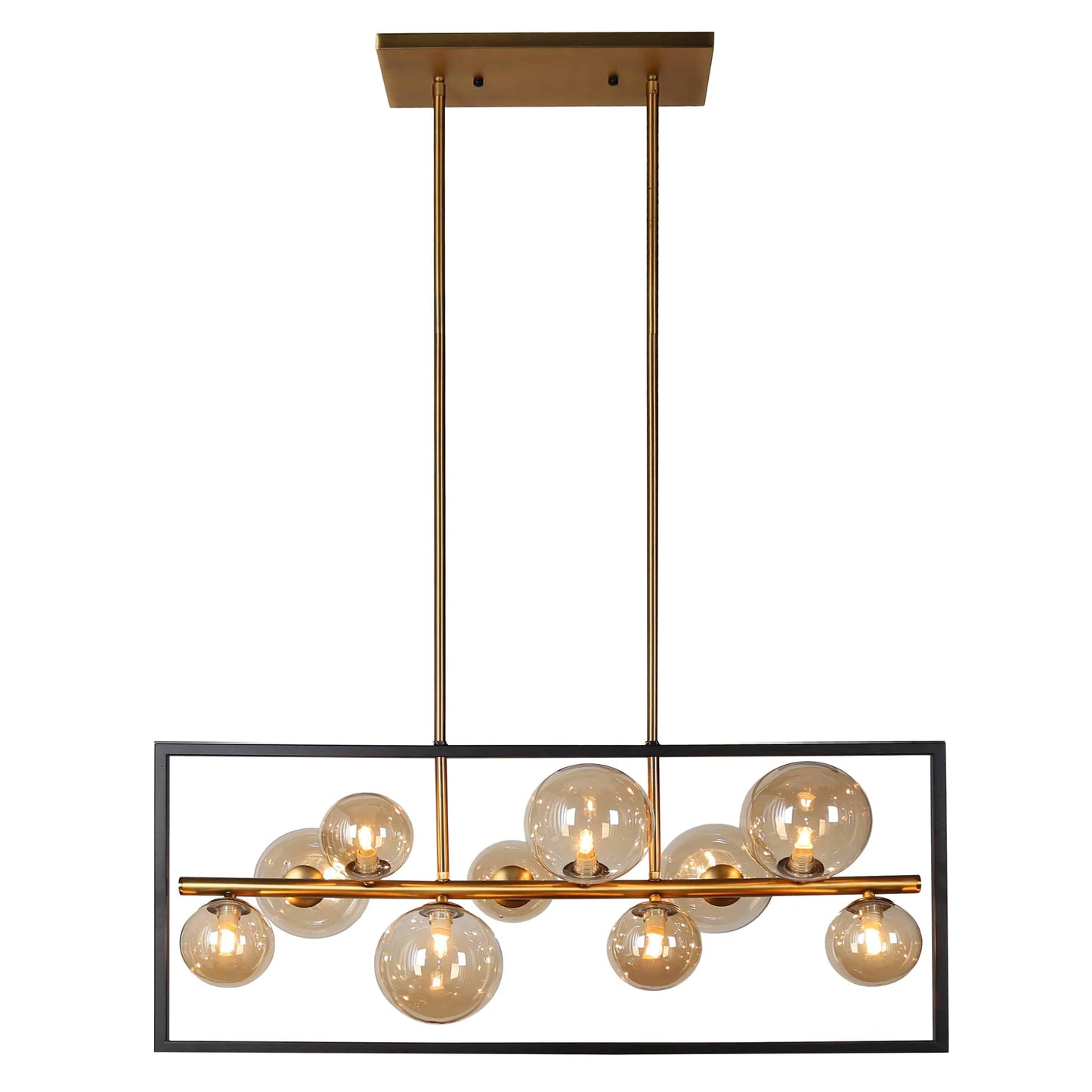 Dainolite 10 Light Horizontal Pendant, Matte Black/Vintage Bronze Finish, Champagne Glass - Renoz