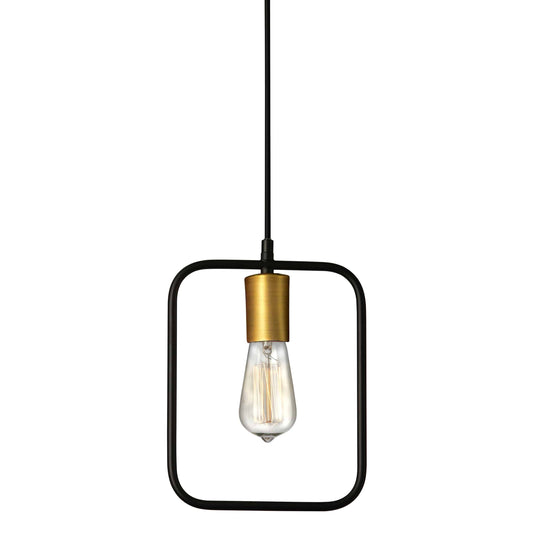 Dainolite 1 Light Pendant, Matte Black Rectangular Frame & Vintage Bronze - Renoz