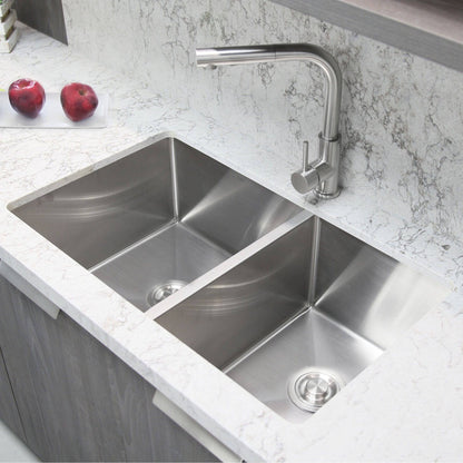 Stylish Beryl 33" x 18" Double Bowl 60/40 Reversible Undermount 16G Stainless Steel Kitchen Sink S-322XG - Renoz