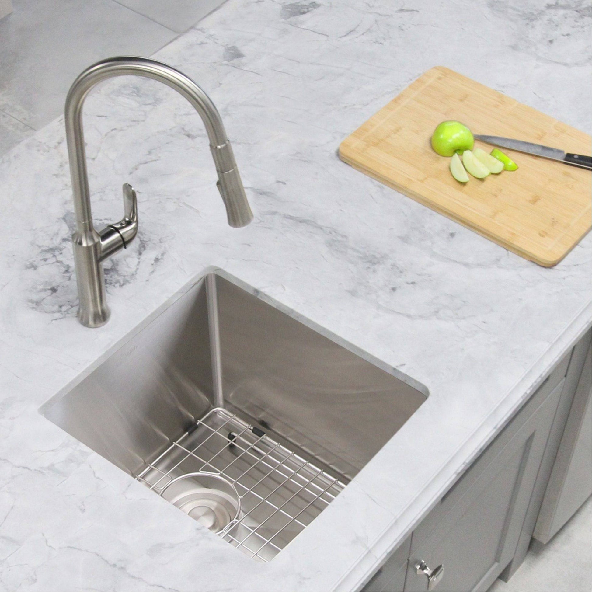 Stylish Druzy 15" x 15" Single Bowl Undermount Stainless Steel Kitchen Bar Prep Sink S-317G - Renoz