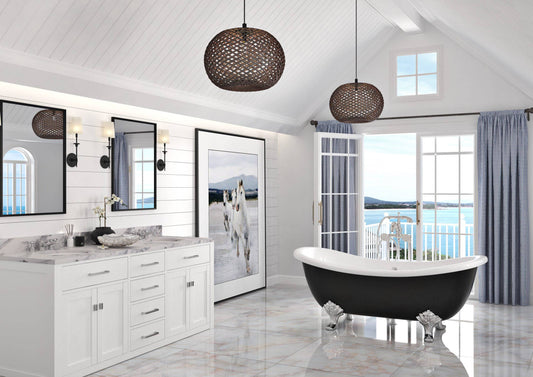 Slik Portfolio Bathtub Harrogate Cast Iron White/ Matte Black With Rivets Finish 66.75" x 30.13" x 26.56" - Renoz