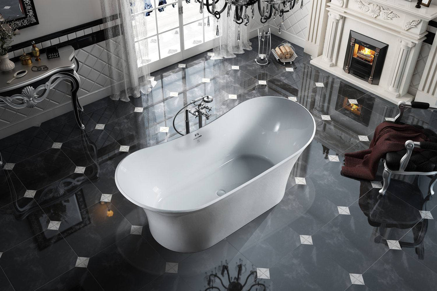 Bagno Italia Hudson 71" x 32" x 27" Glossy White One Piece Free Standing Bathtub HD188180 - Renoz