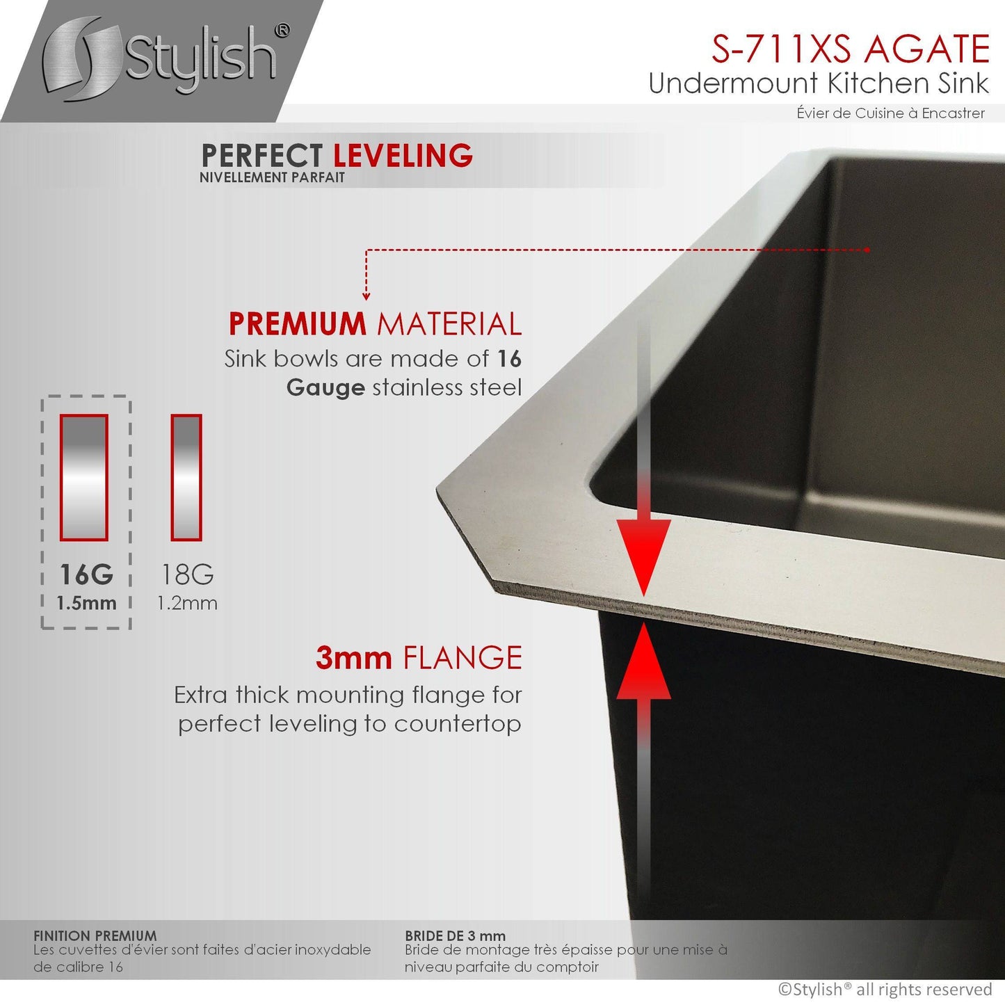 Stylish Agate 30" x 18" Graphite Single Bowl Undermount Stainless Steel Kitchen Sink S-711XN - Renoz