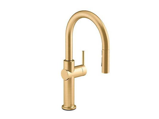 Kohler Crue 17" Pull-Down Single Handle Kitchen Faucet In Vibrant Brushed Modern Brass - Renoz