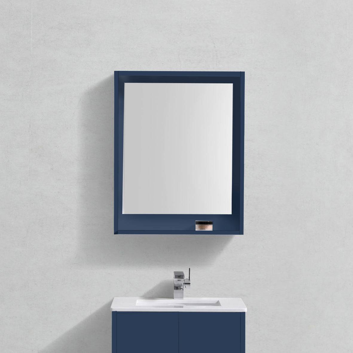 Kube Bath 24″ Wide Mirror W/ Shelf – Gloss Blue - Renoz