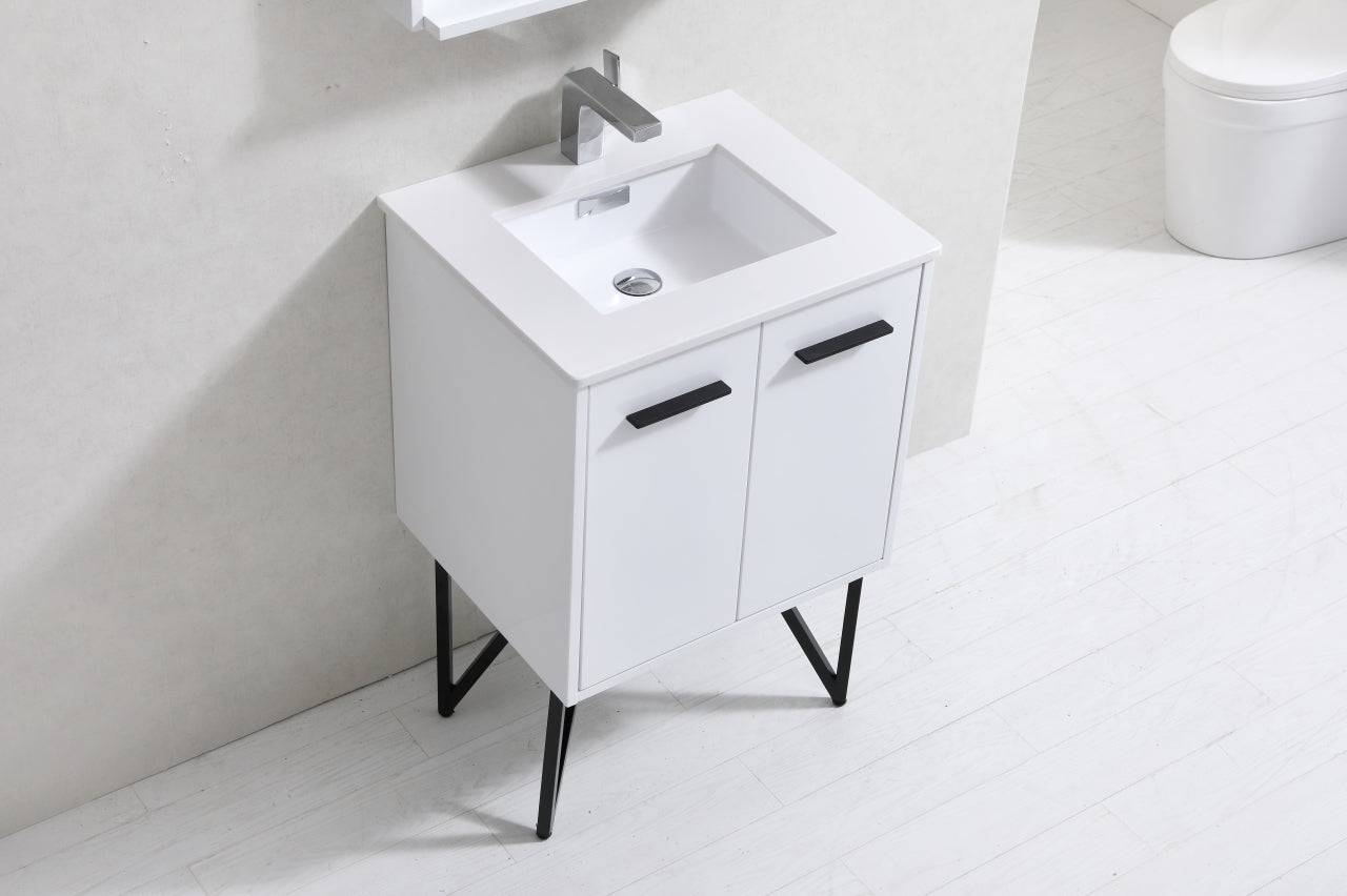 Kube Bath Bosco 24" Modern Bathroom Vanity With White Quartz Countertop and 2 Doors KB24 - Renoz