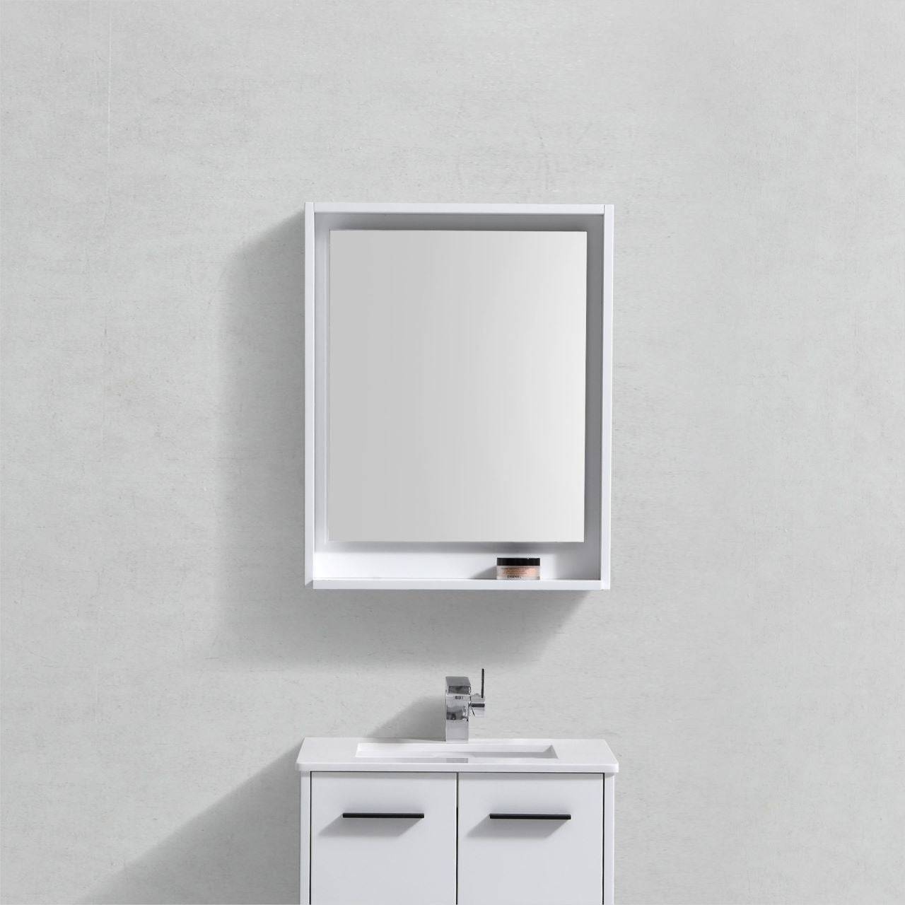 Kube Bath 24" Wide Bathroom Mirror With Shelf – High Gloss White - Renoz