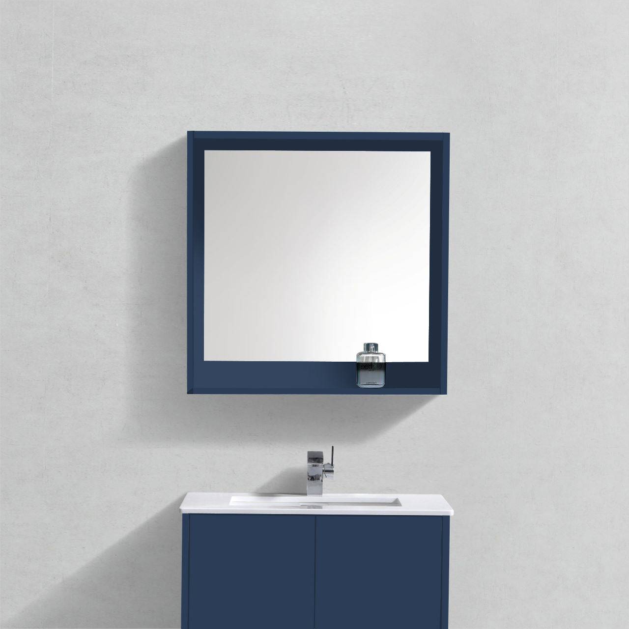 Kube Bath 30″ Wide Mirror W/ Shelf – Gloss Blue - Renoz