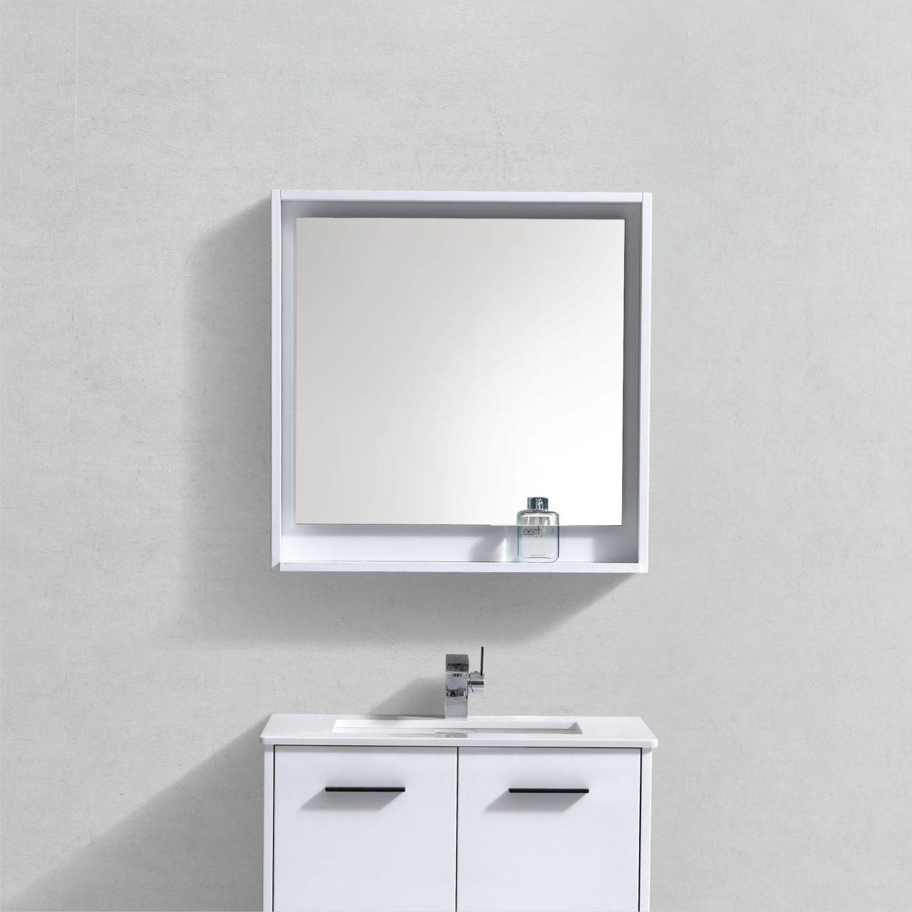 Kube Bath 30" Wide Bathroom Mirror With Shelf – High Gloss White - Renoz