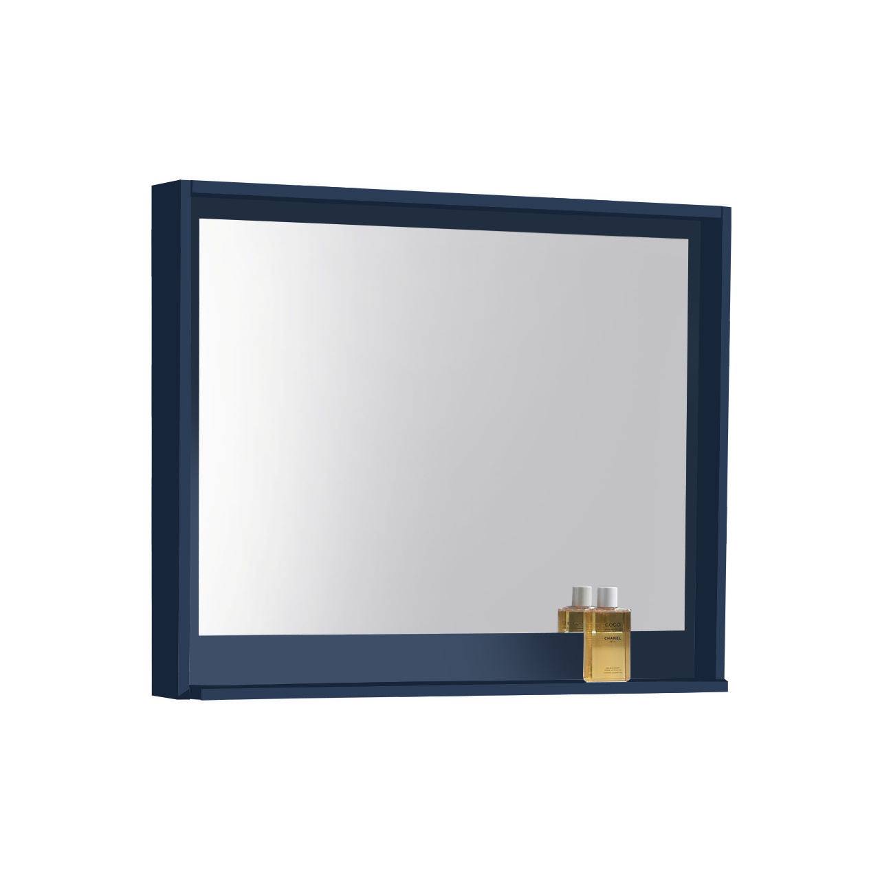 Kube Bath 36″ Wide Mirror W/ Shelf – Gloss Blue - Renoz