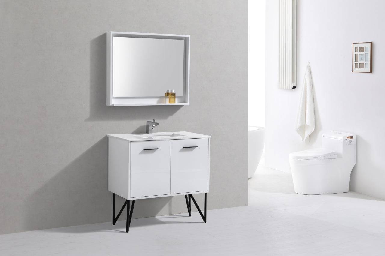 Kube Bath Bosco 36" Bathroom Vanity With White/White Quartz Cream Countertop With 2 Doors KB36 - Renoz