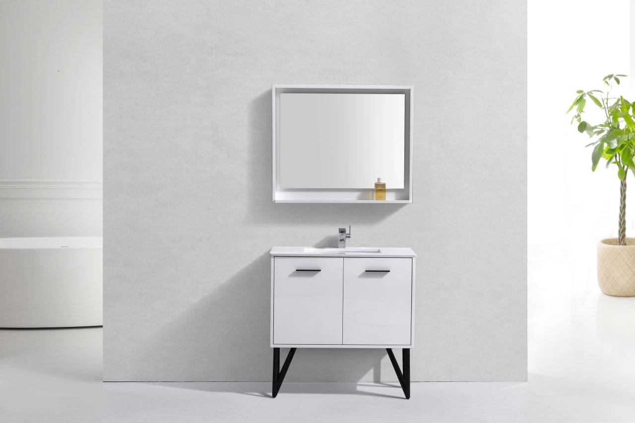 Kube Bath Bosco 36" Bathroom Vanity With White/White Quartz Cream Countertop With 2 Doors KB36 - Renoz