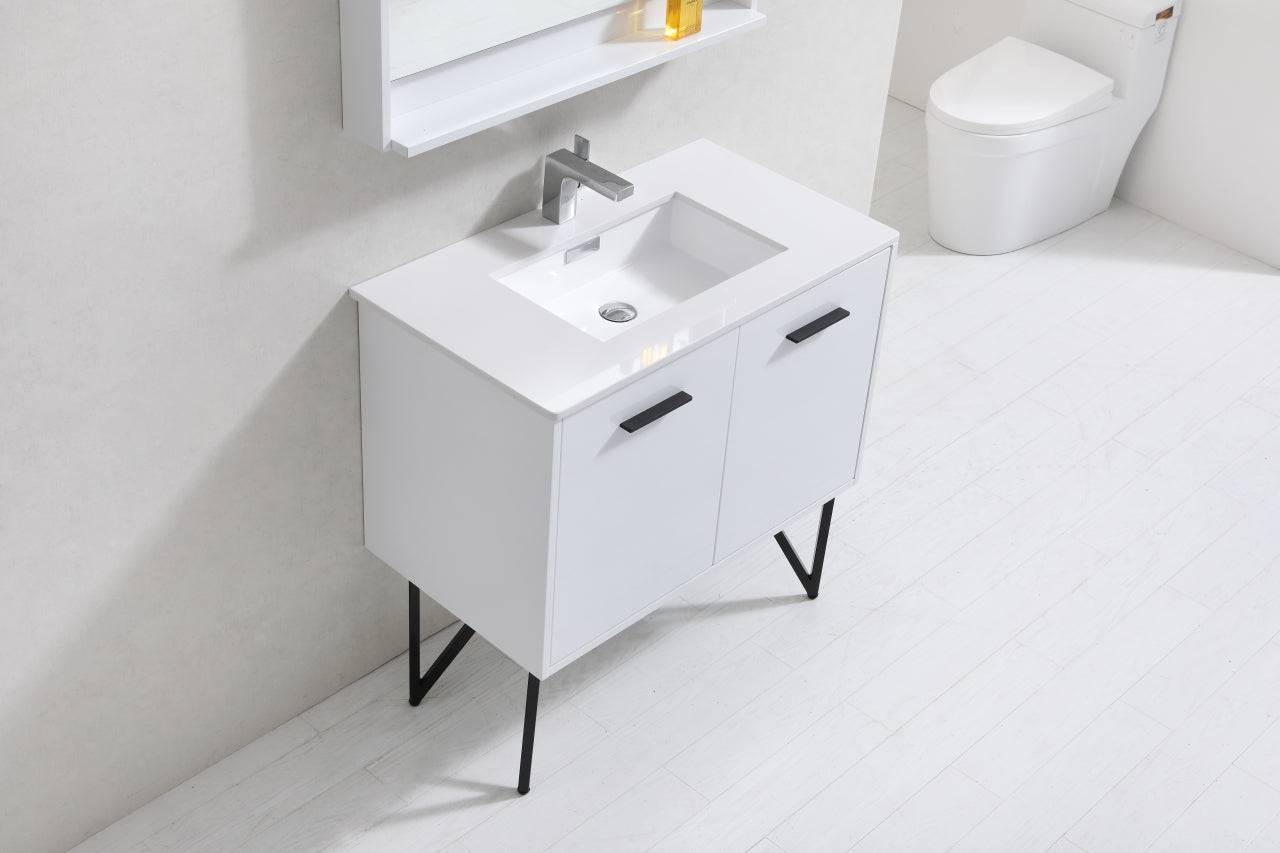 Kube Bath Bosco 36" Bathroom Vanity With White/White Quartz Cream Countertop With 2 Doors KB36 - Renoz