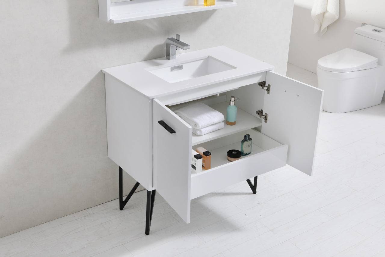 Kube Bath Bosco 36" Bathroom Vanity With White/White Quartz Cream Countertop With 2 Doors KB36 - Renoz