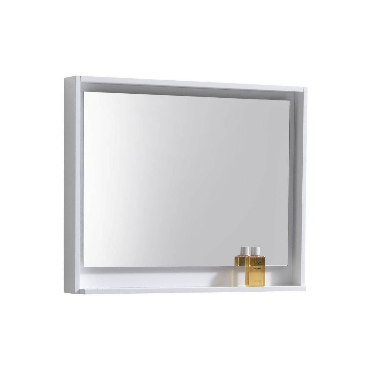 Kube Bath 36" Wide Bathroom Mirror With Shelf – High Gloss White - Renoz